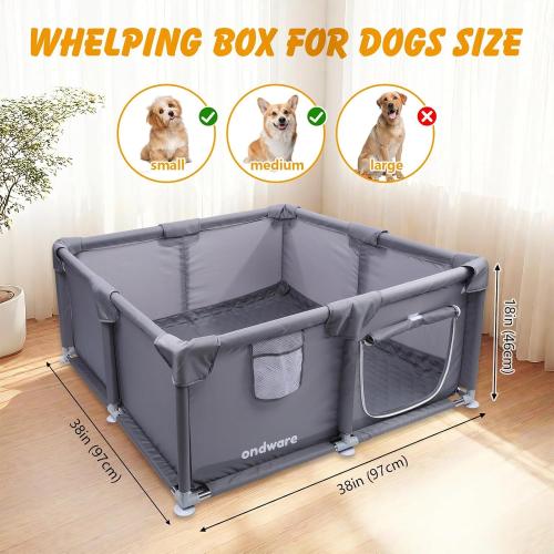 38 x 38 x 18 in Dog Whelping Box with Waterproof Pad for Small Dogs