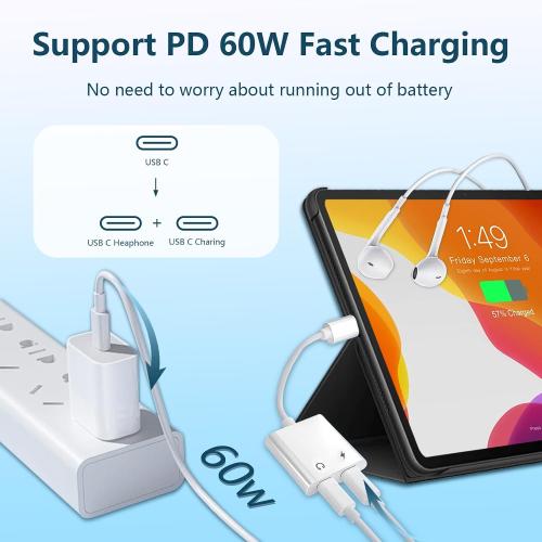 Dual USB C Headphone and Charger Adapter for iPhone, USB Type C to Aux Audio   Charge Dongle Adapter for iPhone 17/17 Pro/17 Pro Max/Air/16/16 Pro Max/15/15 Pro Max (2PACK)