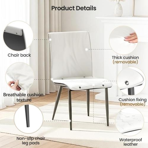 Dining Chairs Set of 2, Gray Upholstered Faux Leather Kitchen Chairs with Sturdy Metal Legs, Ergonomic Dining Room Chairs with Cushion Seat & Back for Living Room, Apartment, Restaurant