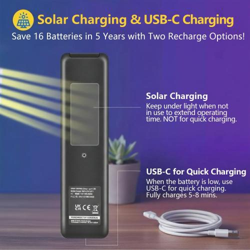 Rechargeable Voice Remote for Samsung Smart TVs, Replacement for 2019–2026 Samsung TV Remote Control. USB-C & Solar Charging. Voice Search. 2-Year Warranty.
