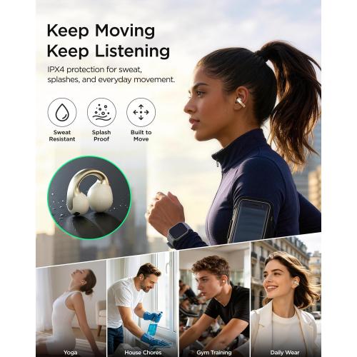 Open Ear Earbuds, Clip-On Design, Wireless Bluetooth 6.0 X7, White