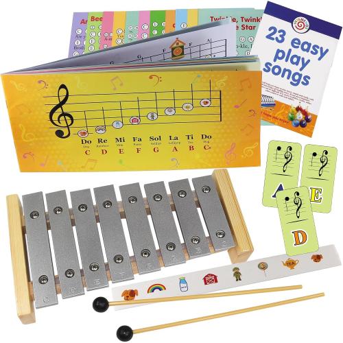 Glockenspiel 8 Note - Xylophone 8 Keys with Color Stickers - 23 Color-Coded Cards