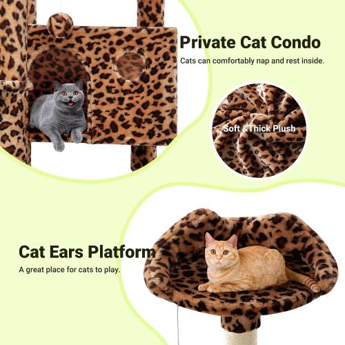 Allewie 64 Inches Multi-Level Cat Tree Tower for Indoor Cats,Leopard Print