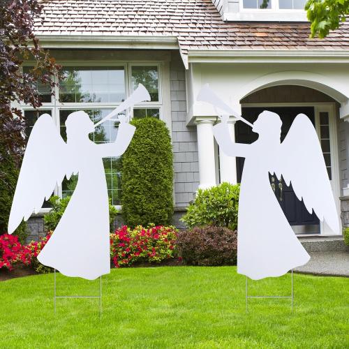 Soaoo 2 Pcs 28 Inch Outdoor Christmas Angel Yard Decorations Nativity Sets with Stake - White Xmas Nativity Decor for Garden, Home, Lawn, Pathway, Walkway