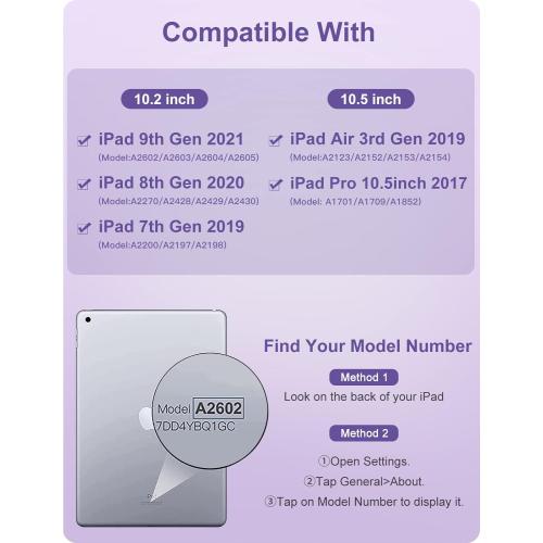 Hamile for iPad 9th Generation Case with Keyboard 10.2 Inch - Backlit Wireless Detachable Folio Keyboard Cover with Pencil Holder for iPad 8th Gen/7th Gen/iPad Pro 10.5/iPad Air 3rd Gen (Purple)