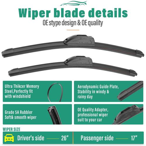 26 17 14 Windshield Wiper Blades Replacement for Subaru Forester 2012-2018 / Subaru Outback 2015-2019 Premium All Weather Front Rear Wipers Set - OEM Quality (Pack of 3)