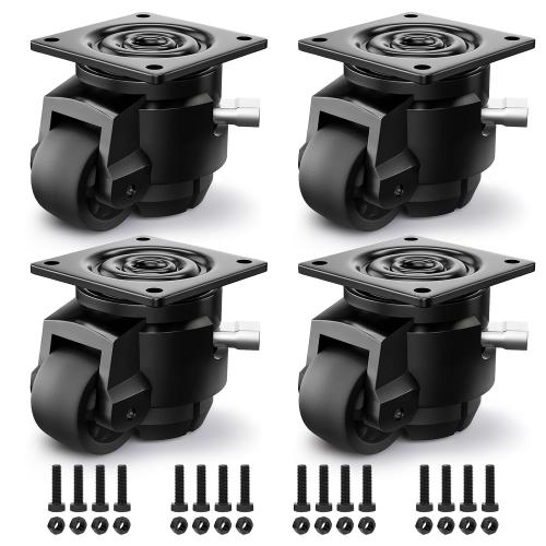 4 Pack Leveling Casters, Adjustable Heavy Duty Casters Set of 4, Swivel Plate Industrial Retractable Caster Wheels for Workbench,Machine, Equipment, Shelves (60F, 2200 Lbs Capacity, Black)