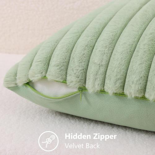 decorUhome Fall Faux Fur Throw Pillow Covers 18x18 Set of 2 Sage Green