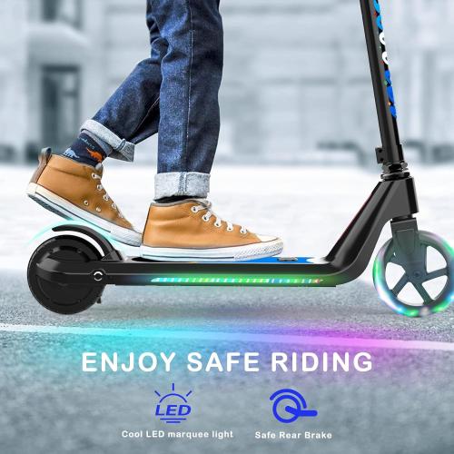 LINGTENG Electric Scooter for Kids Age 6-10, Kick-Start Boost Scooter with Adjustable Speed and Height, Flash Wheel & Deck Lights