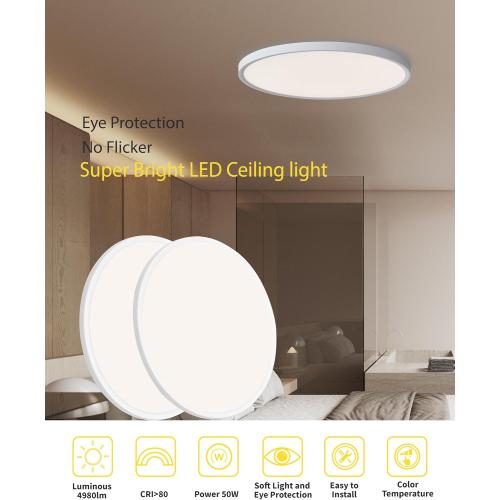 1pack 24 Inch Large Flush Mount Ceiling Light, 50w Led Ceiling Light, 3000k/4000k/6000k Selectable 4980lm Ceiling Lights, Super Slim Led Light Fixture for Bedroom Kitchen Living Dining Room Office