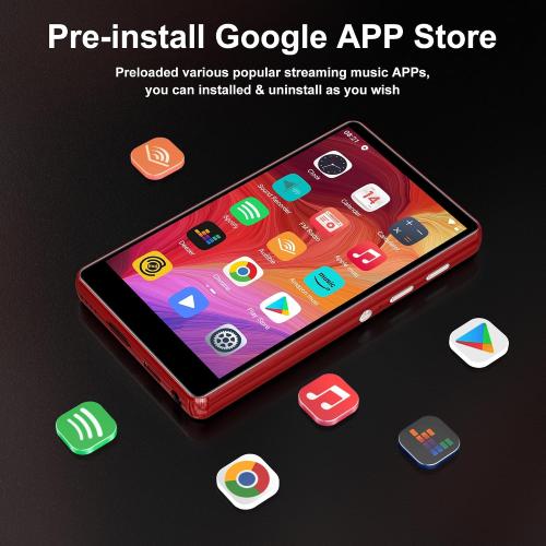 80GB Music Player, MP4 MP3 Player with Bluetooth and WiFi with 4-inch IPS Touch Screen Digital Audio Players, M503 Pro Spotify Player with Amazon Music, Audible, Chrome Browser, Support Up 512GB Red