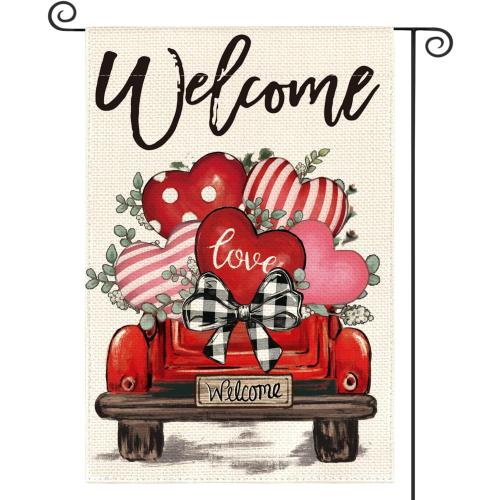 AVOIN colorlife Love Hearts Truck Valentines Day Garden Flag 12x18 Inch