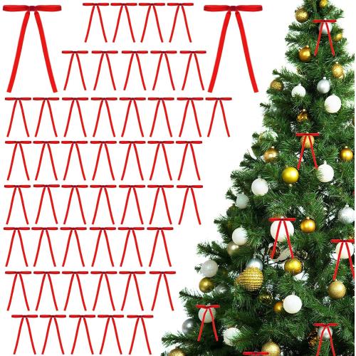 48Pcs Velvet Twist Tie Bows Wine Red Velvet Christmas Bows for Christmas Tree Vintage Wreath Velvet Bow Rustic Velvet Gift Decoration Bows for Tree Gift Indoor Outdoor Decorations