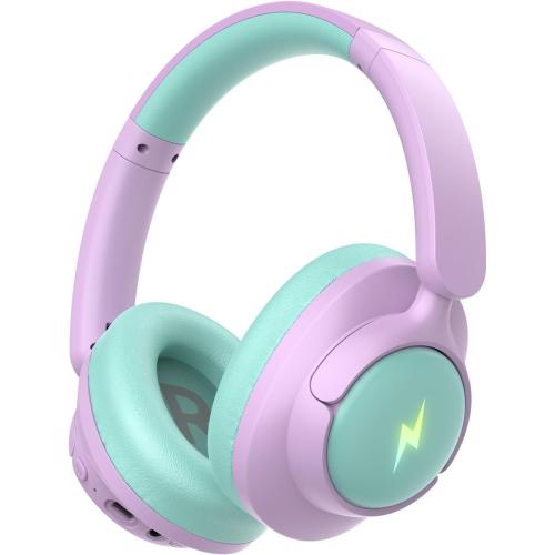 Hybrid Active Noise Cancelling Headphones for Kids, Wireless Bluetooth 6.0 Headset, 100H Playtime, Built-in Mic, Type-C Fast Charging, 94dBA Safe Volume, Colorful LED Lighting