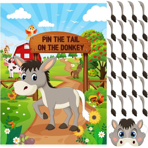 Faccito Farm Animal Games Pin The Tail on The Animals Decorations, Donkey