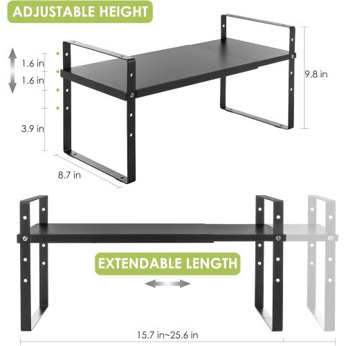 Across-Star Expandable Cabinet Shelf Organizer Rack, Stackable Kitchen Counter Storage Shelves Stand, Adjustable Height Pantry Shelf Spice Rack (Black, 1 Pack)