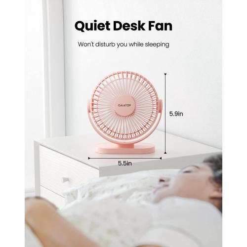 Gaiatop USB Desk Fan, 5.5 Inch Quiet 3 Speeds Small Portable Fan Pink