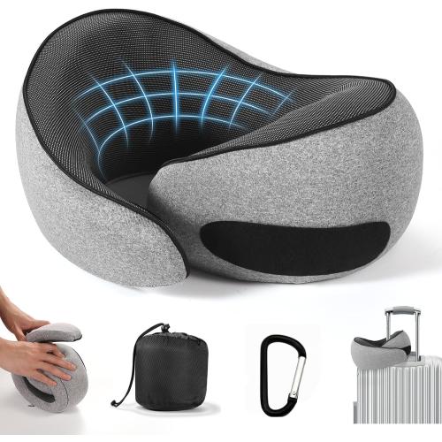 SZXYX Travel Pillows - 100% Pure Memory Foam Neck Pillow for Airplanes, Comfortable Breathable Cover, 360° Support Stowable Pillows for Sleeping, Car, Airport Travel Essentials Dark Grey