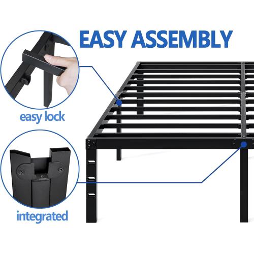 NEW JETO Metal Bed Frame,Queen Size Bed Frame with Storage Space,Heavy Duty Sturdy Mattress Foundation, Easy Assembly,No Box Spring Needed, Black,12 Inch,Queen