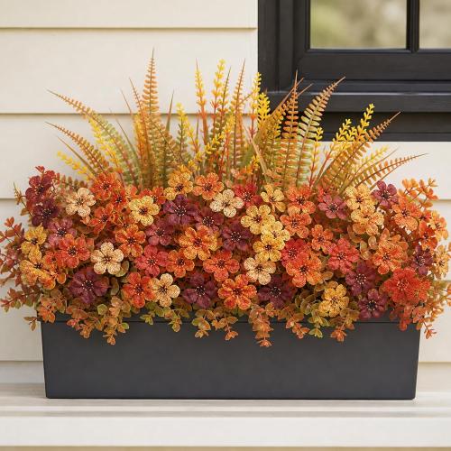 20 Bundles Artificial Fall Flowers for Outdoors, Front Porch Planter Decor