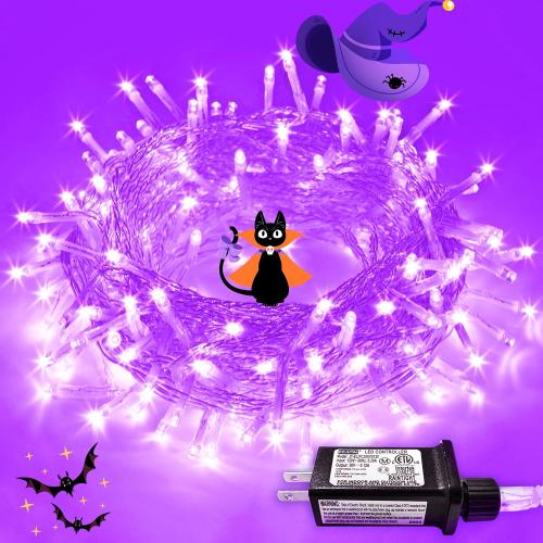 JMEXSUSS 200 LED Purple Halloween String Lights Indoor Outdoor Clear Wire
