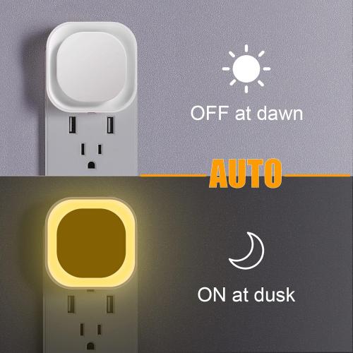 YUNLEX 2 Pack Warm White Night Light, Gentle Eye-Care with Dimmable Soft Glow & Indirect Reflection, Auto Dusk to Dawn Sensor, Plug in Nightlight for Nursery, Kids Room, Bedroom, Hallway