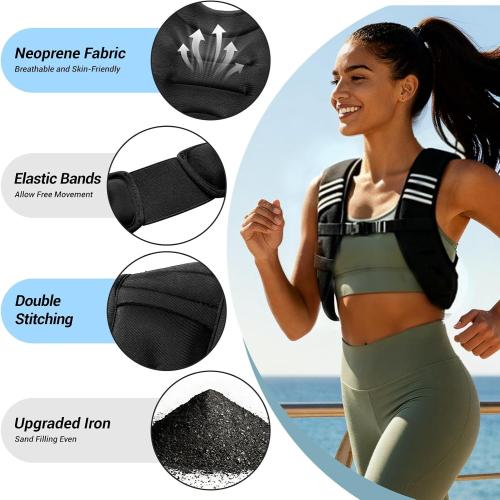 Weighted Vest, Adjustable Body Weight Vest with Reflective Stripe, 8/12/16/20lb for Men Women, Running Vest Woman for Strength Training, Workout, Jogging, Walking, Fitness Equipment, Gym, Muscle Building, Weight Loss, Weightlifting