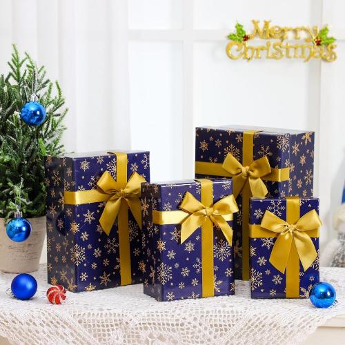 Zhanmai 4 Pcs Winter Nesting Gift Boxes Snowflake Boxes Hard Stackable Boxes with Lids Decorative Winter Nested Present Boxes for Birthday Party Gift Supplies(Blue and Gold,Snowflake)