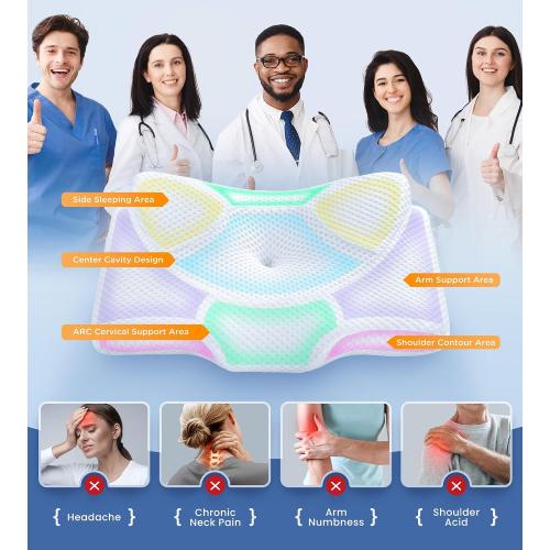 Osteo Cervical Pillow for Neck Pain Relief, Hollow Design Odorless Memory Foam Pillows with Cooling Case, Adjustable Orthopedic Bed Pillow for Sleeping, Support for Side Back Sleepers