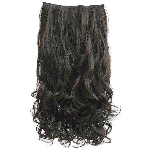 REECHO 14 Short Length 1-Pack 3/4 Full Head Curly Wavy Clips in on Synthetic Hair Extensions HE008 Hairpieces for Women 5 Clips 3.6 Oz per Piece - Black Brown