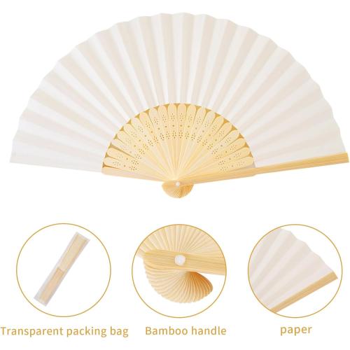 Cream-Coloured Paper Hand Fan Bamboo Folding fan Handheld Paper Fan