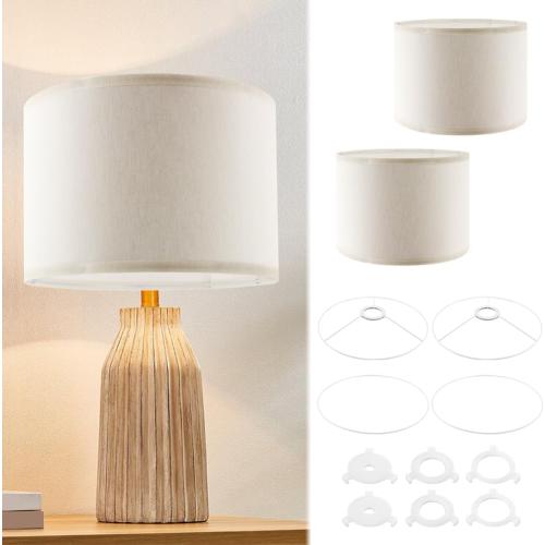 White Small Drum Lamp Shades Set of 2, Linen Spider Fitter Shades