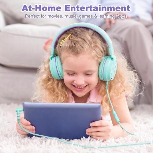 AILIHEN I35 Kids Headphones for School with Mic, 93dB Volume, Green Purple