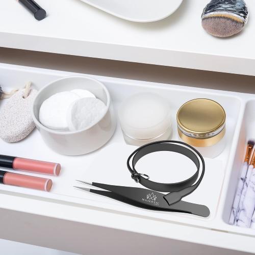 Fine Point Tweezers for Women and Men Stylish X Drop Wristband- Splinter, Ticks, Facial or Chin Hair, Brow & Ingrown Hair Removal Set – Sharp, Needle Nose, Stainless Steel, Surgical Precision Pluckers