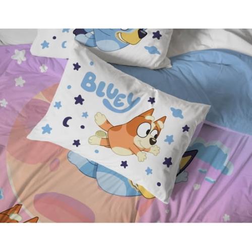 BBC Bluey Sisters Sleepy Time 7 Piece Full Size Kids Bed Set with Shams