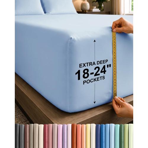 CGK Extra Deep King Single Fitted Sheet Only - Sky Blue