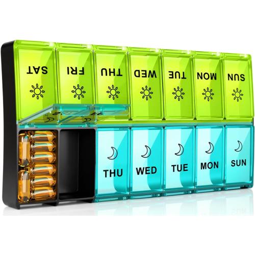 Mossime XL Pill Organizer 2 Times a Day, 7 Day Am Pm Weekly Pill Box | 2 Times a Day, 7 Day Pill Box Am Pm, 14 Compartments, Weekly Day Night Vitamin Holder