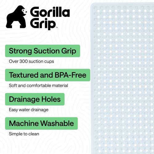 GORILLA GRIP Bath Tub Shower Mat, Bathtub Floor Liner, 35x16 Frosted Ice