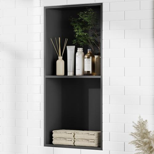 Bathbliss Shower Niche, No‑Tile Recessed Wall Niche, 11.18x22.3 SUS304 Stainless Steel Shelf, Leak‑Proof Waterproof for Bathroom Storage, Matte Black Shower Niche