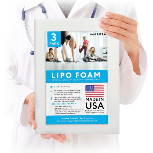 IMPRESA Liposuction Foam Pads - 3-Pack - White - 8 x 11 x 0.5 in - for Abdominal Binder Post Surgery - Even Pressure for Liposuction Compression Garments - Custom Fit for Tummy Tuck Recovery