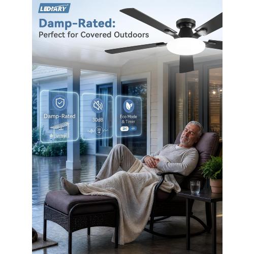 LEDIARY 52 Inch Flush Mount Ceiling Fans with Lights, Remote & APP Control