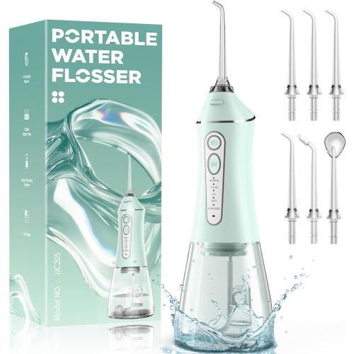 Water Flosser for Teeth Cleaning and Flossing, 5 Modes Rechargeable Cordless Oral Irrigator 320ml Water Tank Teeth Cleaner, IPX7 Waterproof Portable Electric Dentel Flossers for Home and Travel,Green