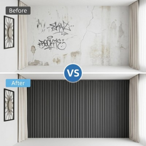 Vertical Slat Accent Wall Panel Kit, Decorative Fluted Wood Look Wainscoting Wall Panels for Living Room Dining Room Interior Wall Decoration 10 pcs