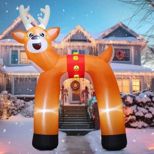 COMIN 14FT Christmas Inflatables Outdoor Decorations Blow Ups Reindeer Archway with Built-in LEDs for Yard Party Lawn Decor