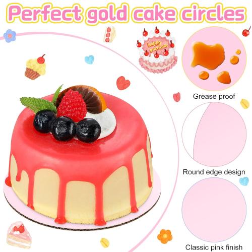 Newtay 100 Pcs 5 Inch Mini Round Cake Boards, Pink