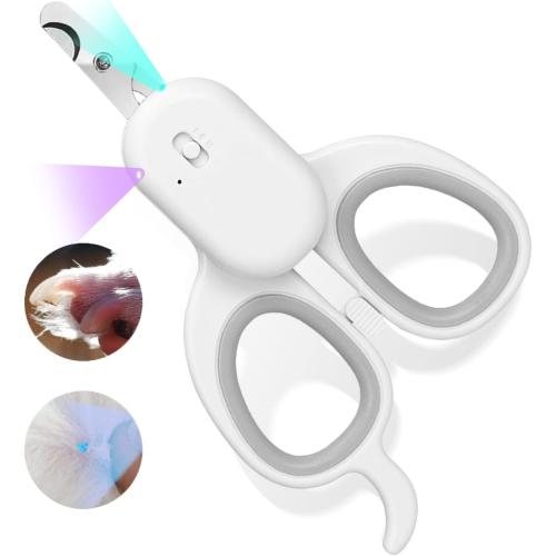 PAKEWAY Pet Nail Clipper with LED & -U-V Light, Cat Claw Trimmer with Ultra Bright LED Light for Nail Bloodline to Avoid Over Cutting, Sharp Angled Blade Grooming Tool for Dog Cat Rabbit Small Animals