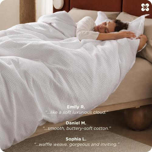 Bedsure PureWoven 3 Pieces 100% Cotton Waffle Weave Duvet Cover Set, King