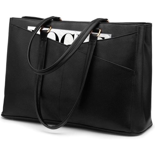 LOVEVOOK Laptop Tote Bag for Women 15.6 Inch Waterproof Leather Computer Bags Business Office Work Briefcase Black