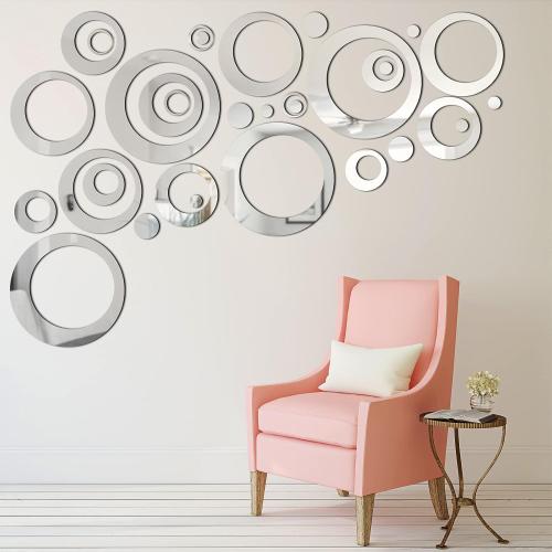 Shappy 32 Pcs Removable Acrylic Circle Mirror Wall Decals, Silver