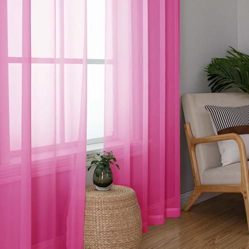 Hot Pink Sheer Curtains 63 Inch Length 2 Pcs, Solid Voile Long Light Filtering Curtains for Living Room, Dual Rod Pocket Home Decor Drapes for Bedroom Dining Room, Each Panel 42 W x 63 L